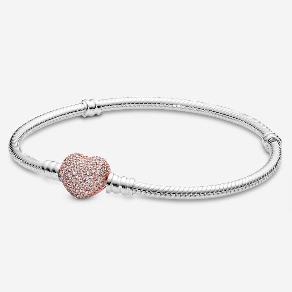 Pandora Silver Bracelet with Rose Gold Heart Clasp